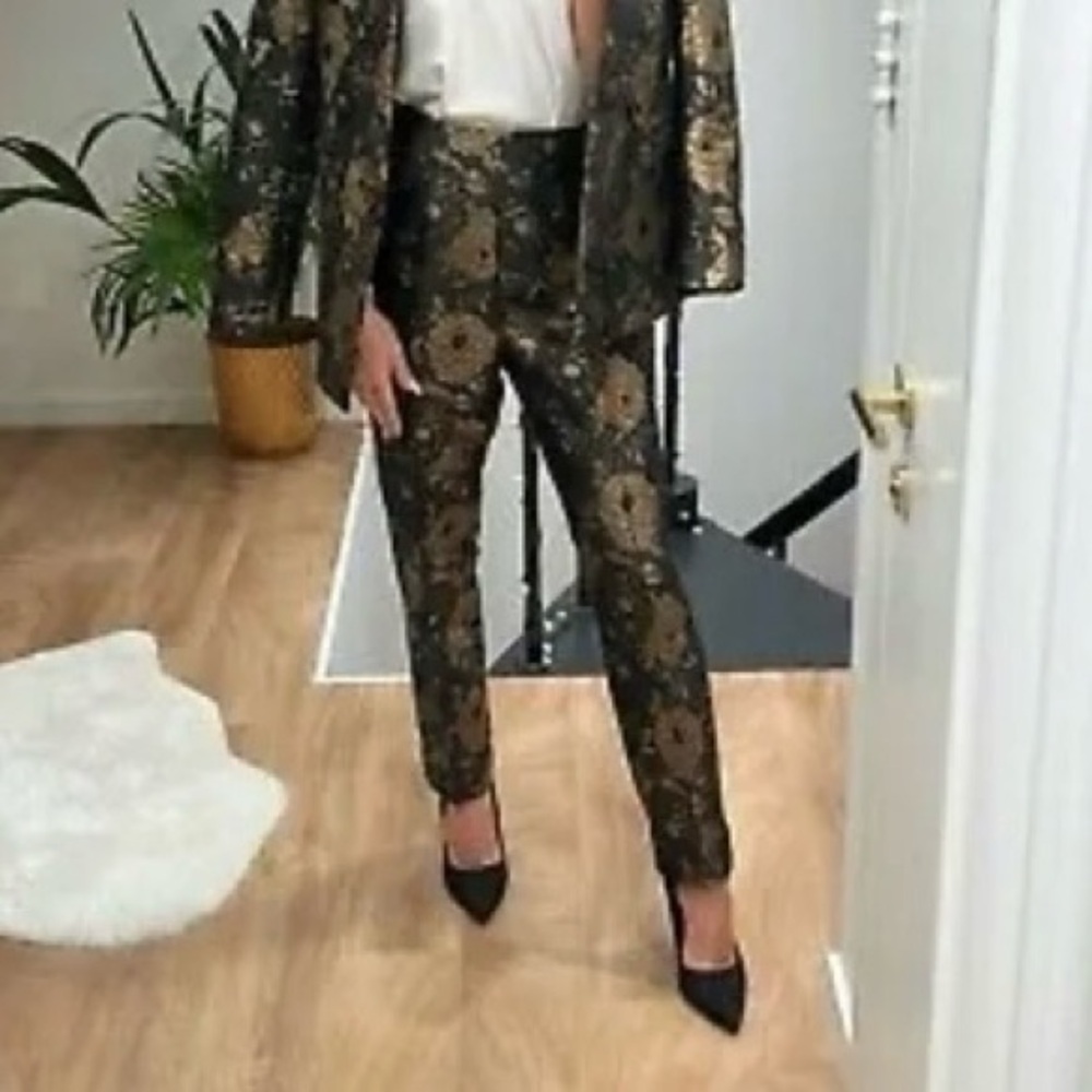 NWT Zara Golden Jacquard Trousers S